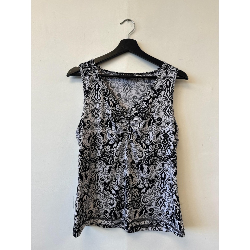 Axcess Shirt Womens Medium Black White Sleeveless‎ V Neck Paisley Floral Top Y2K